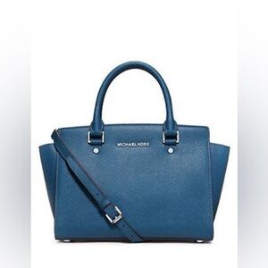 Michael Kors Steel Blue Leather Satchel Bag NWT